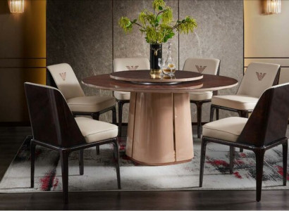Leather Luxury Beige Set Armchair Modern Design Furniture Dining Room Wood 6 Chairs